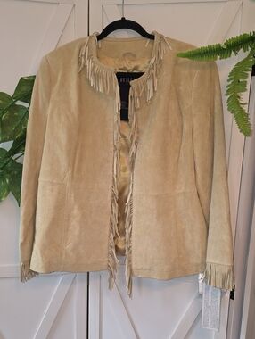 Fringed Suede Jacket in Light Beige